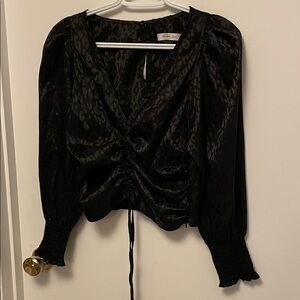 Mustard Seed Ruched Black Long Sleeve Top Size Medium